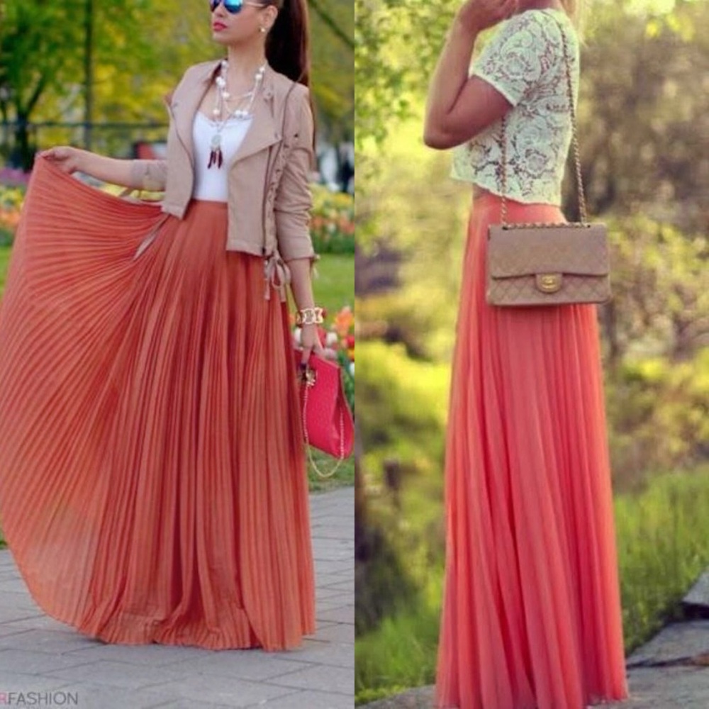 Pink/Coral Flowy Maxi Skirt